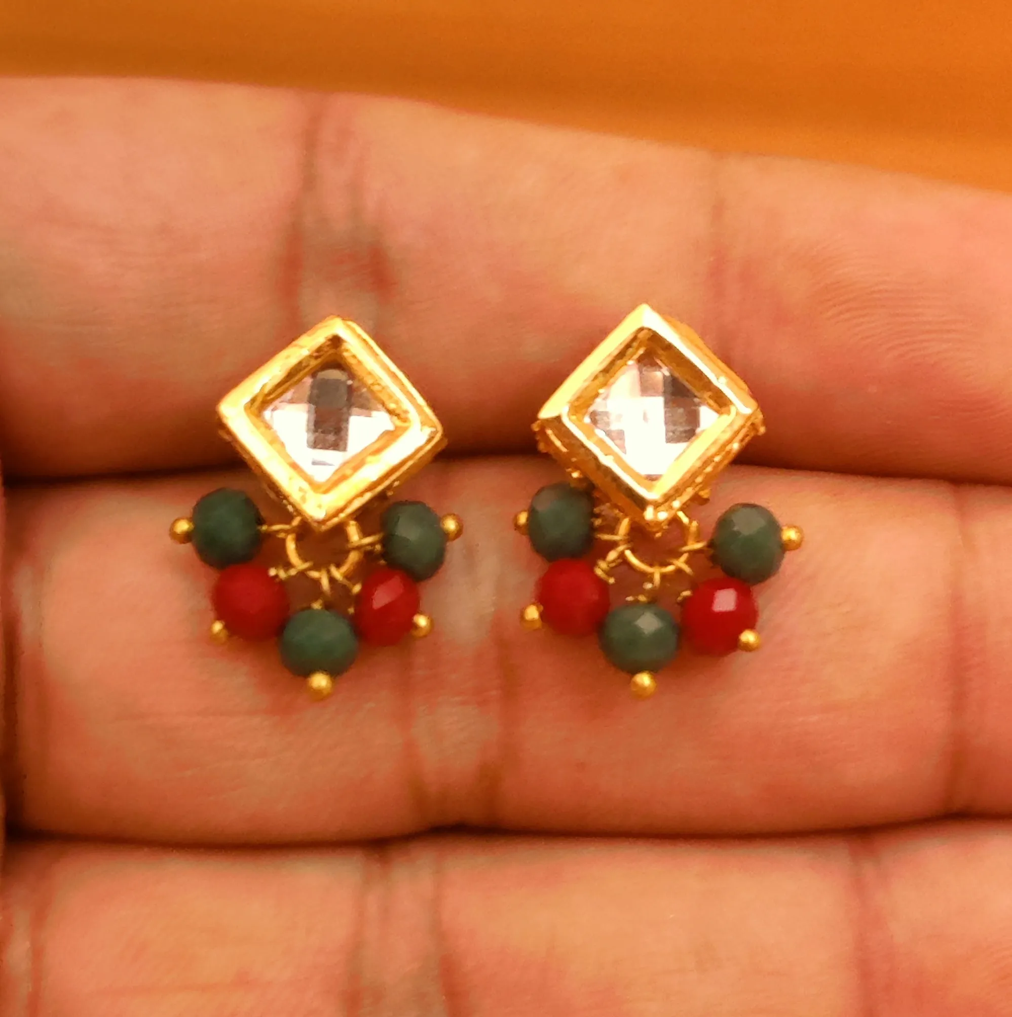 MULTICOLOUR CRYSTAL SQUARE SHAPED KUNDAN STUDS