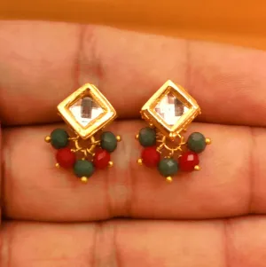 MULTICOLOUR CRYSTAL SQUARE SHAPED KUNDAN STUDS