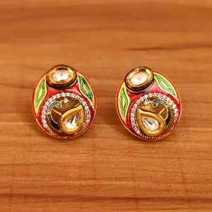 MULTICOLOUR KUNDAN MEENAKARI PEACOCK STUDS