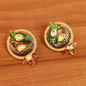 MULTICOLOUR MEENAKARI KUNDAN LOOK PEACOCK STUDS
