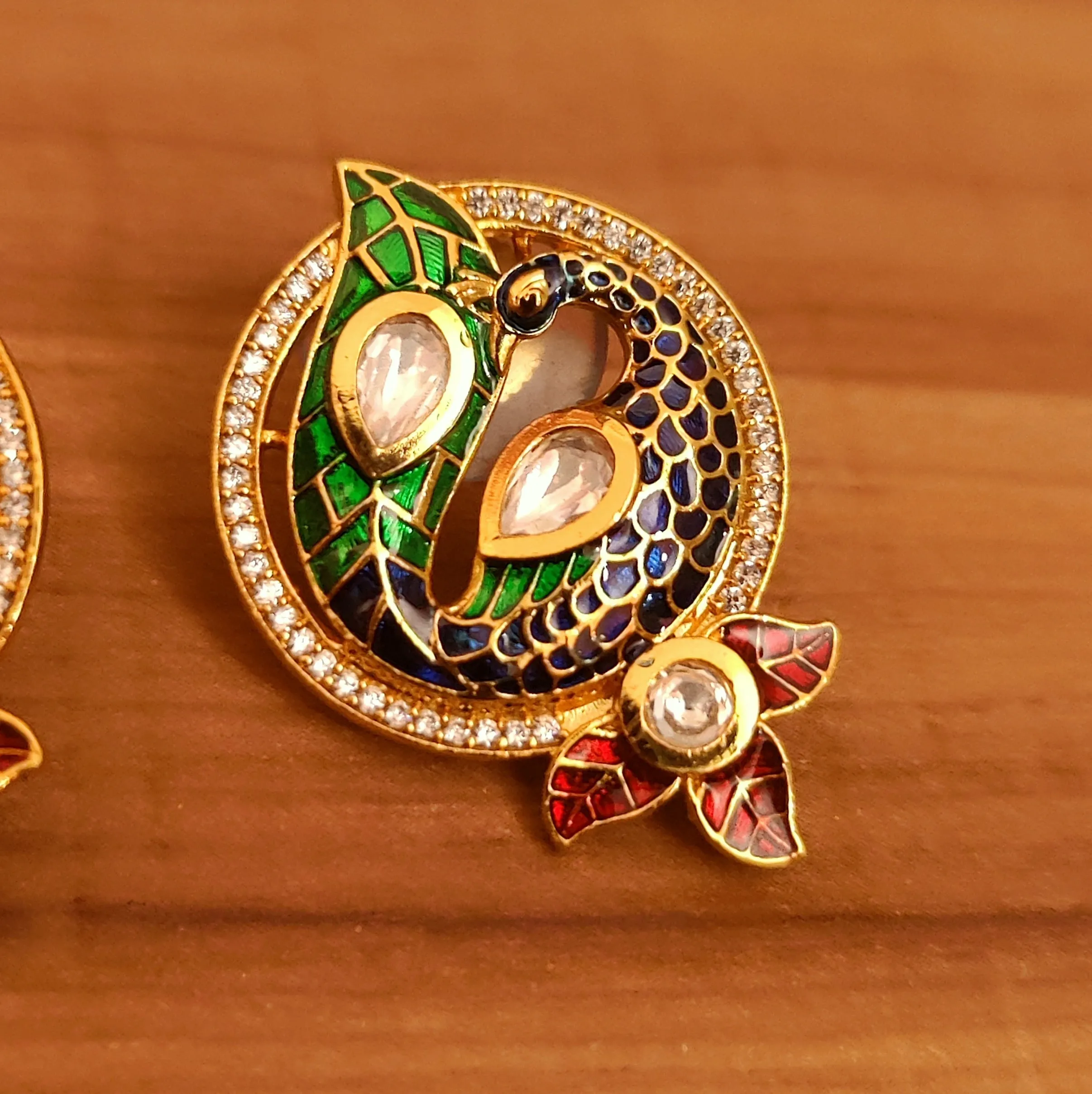 MULTICOLOUR MEENAKARI KUNDAN LOOK PEACOCK STUDS