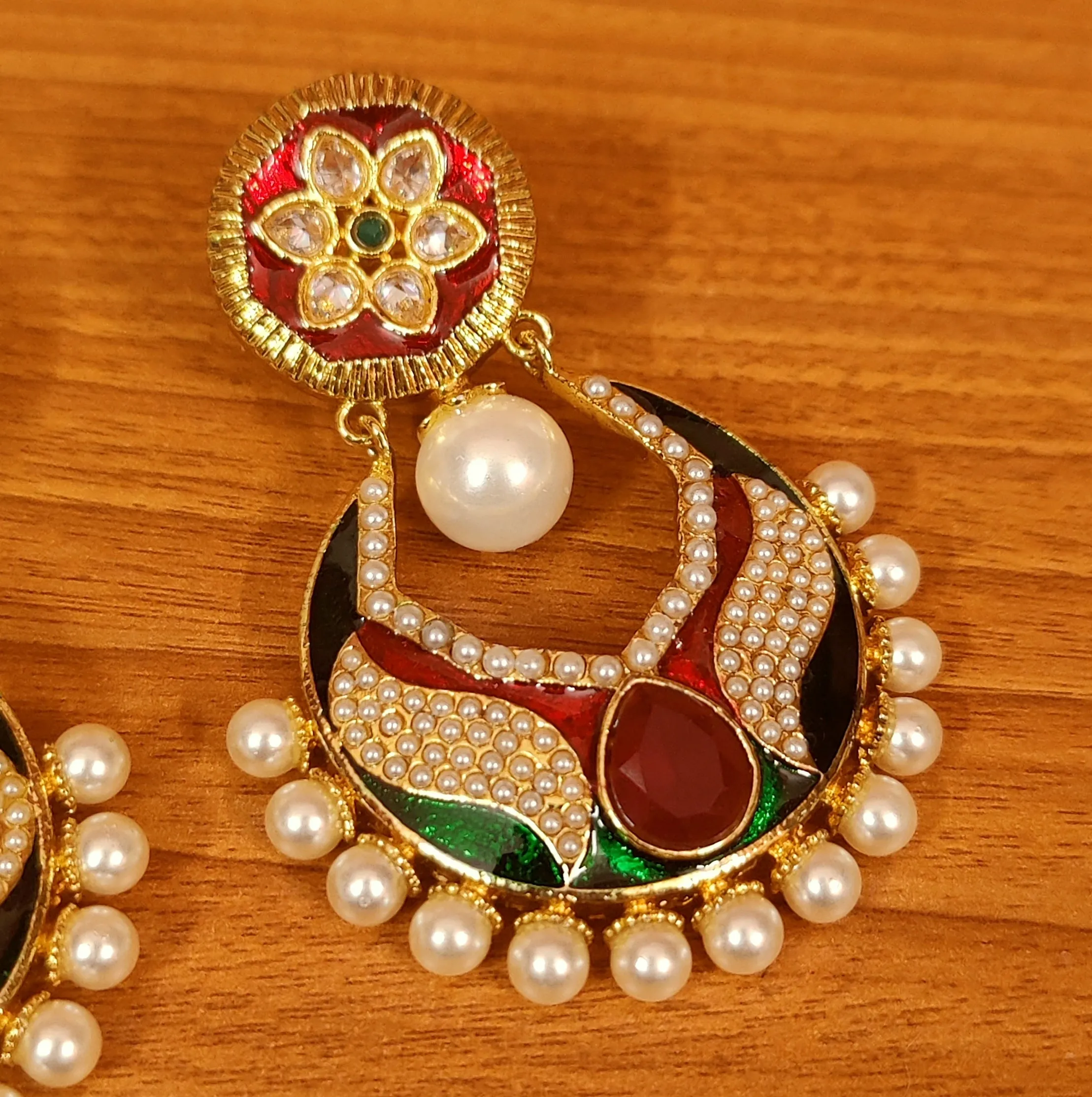 MULTICOLOUR MEENAKARI PEARL CHANDBALI EARRINGS