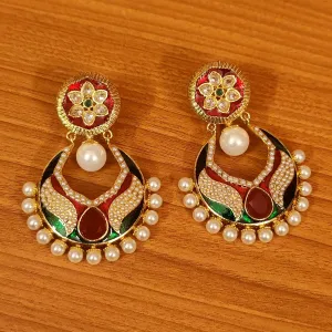 MULTICOLOUR MEENAKARI PEARL CHANDBALI EARRINGS