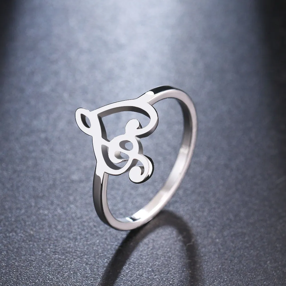 Music Note Heart Stainless Steel Bohemian Finger Rings for Women