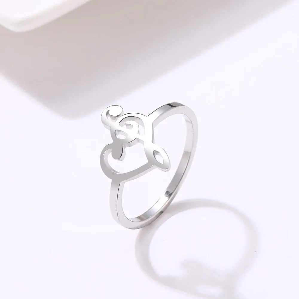 Music Note Heart Stainless Steel Bohemian Finger Rings for Women