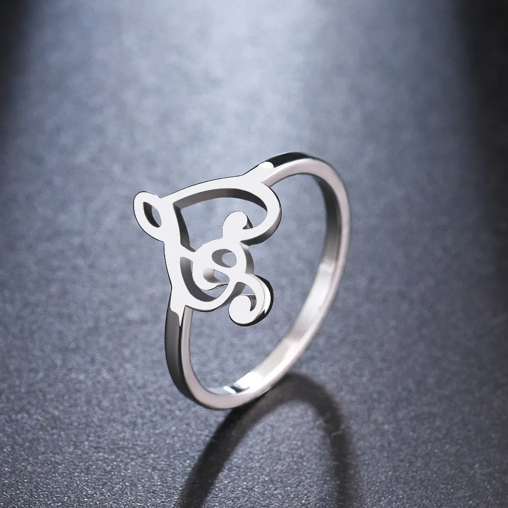 Music Note Heart Stainless Steel Bohemian Finger Rings for Women
