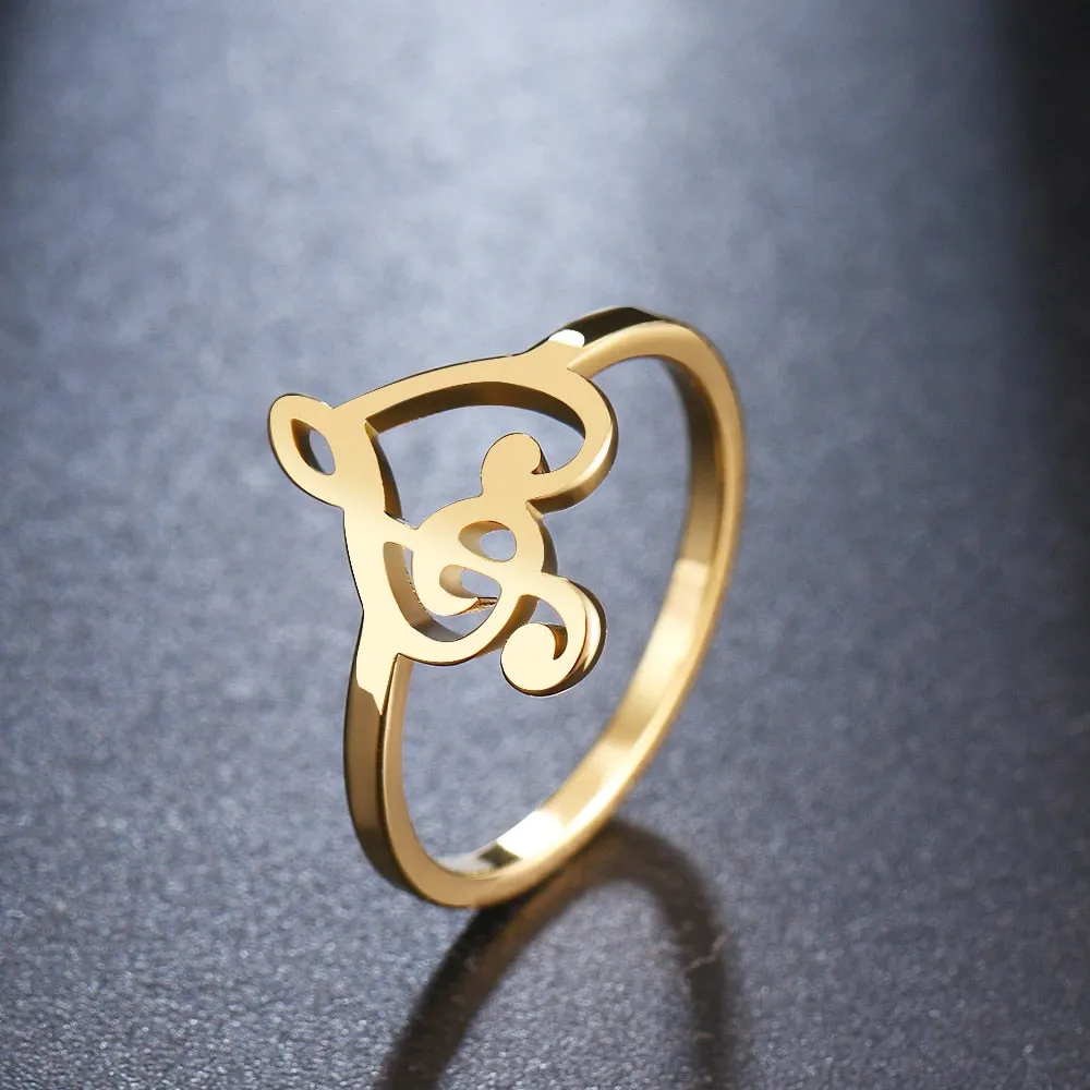 Music Note Heart Stainless Steel Bohemian Finger Rings for Women