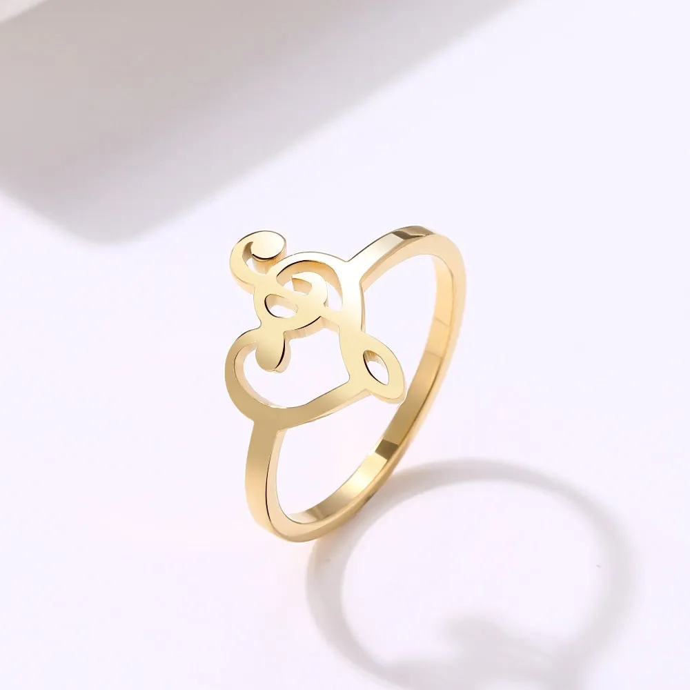 Music Note Heart Stainless Steel Bohemian Finger Rings for Women