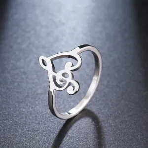 Music Note Heart Stainless Steel Bohemian Finger Rings for Women