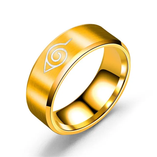 Naruto Konoha Hidden Village Rings Silver Gold Black Titanium Steel Men/Women 8mm