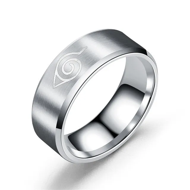 Naruto Konoha Hidden Village Rings Silver Gold Black Titanium Steel Men/Women 8mm