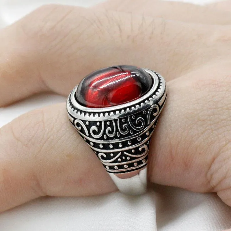 Natural Garnet Ring Vintage Silver Red Stone Ring