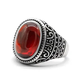 Natural Garnet Ring Vintage Silver Red Stone Ring