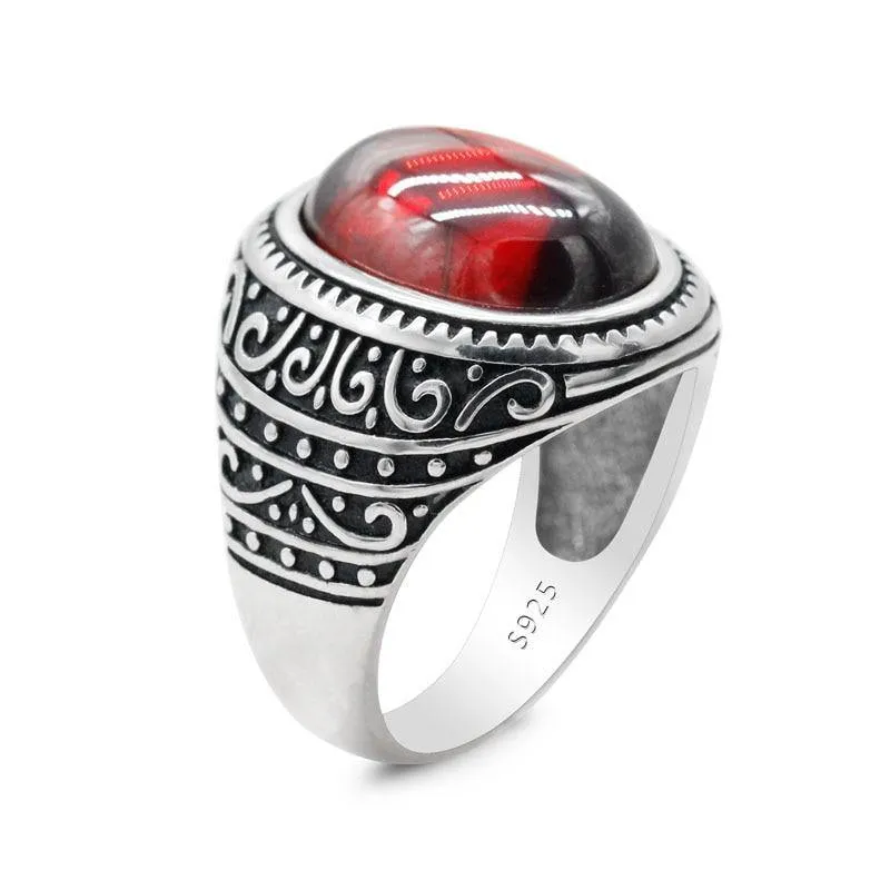 Natural Garnet Ring Vintage Silver Red Stone Ring