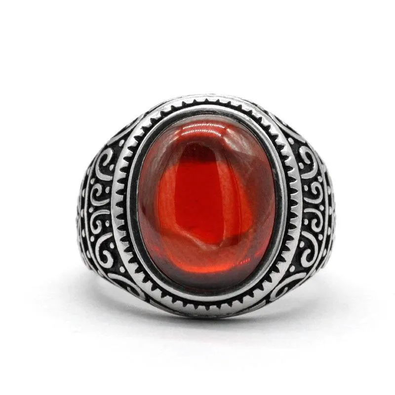Natural Garnet Ring Vintage Silver Red Stone Ring