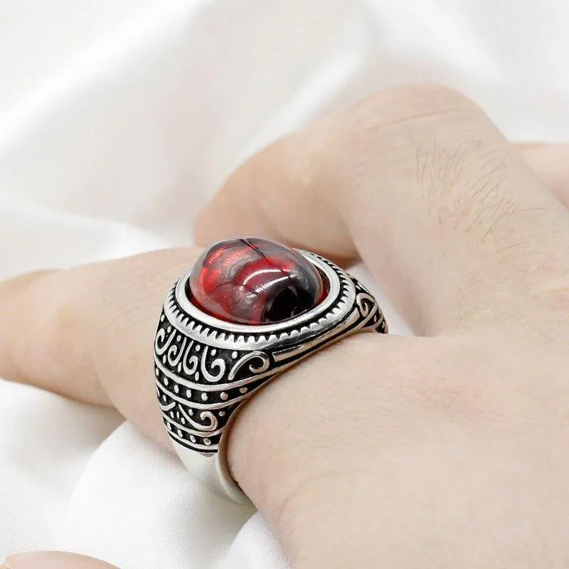 Natural Garnet Ring Vintage Silver Red Stone Ring
