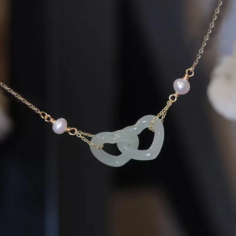 Natural Hetian jade heart-shaped necklaces