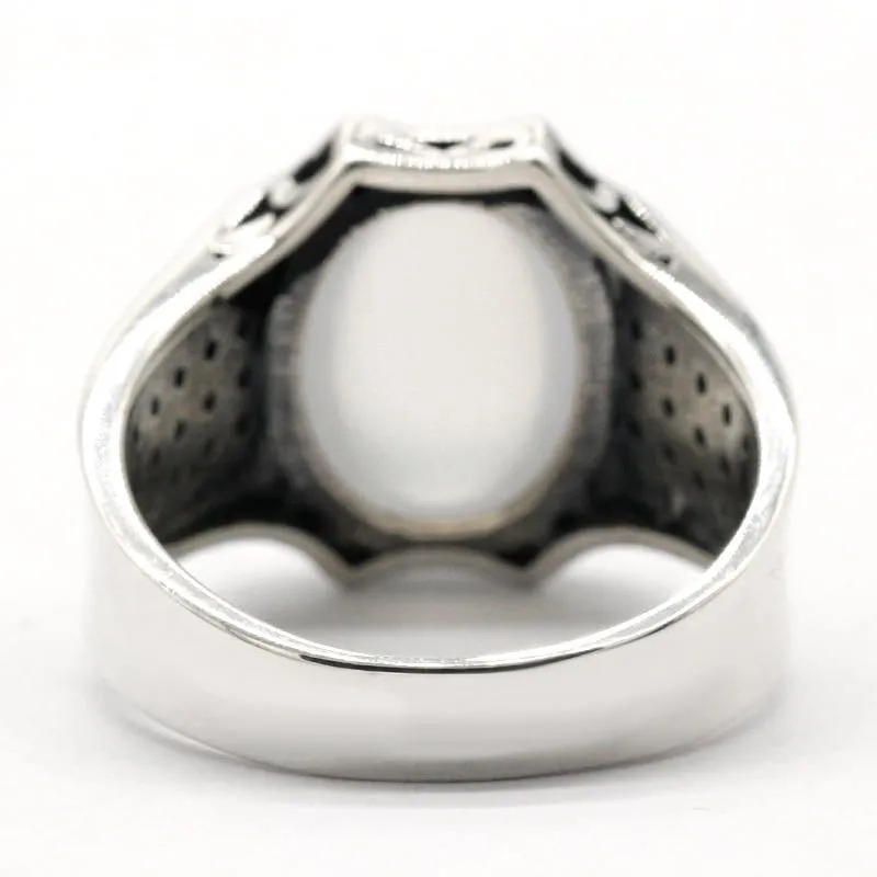 Natural White Agate and Spinel Silver Ring