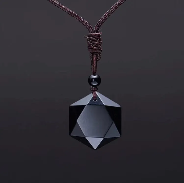 Necklace Obsidian Star Pendant Lucky Love