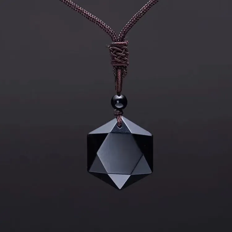 Necklace Obsidian Star Pendant Lucky Love