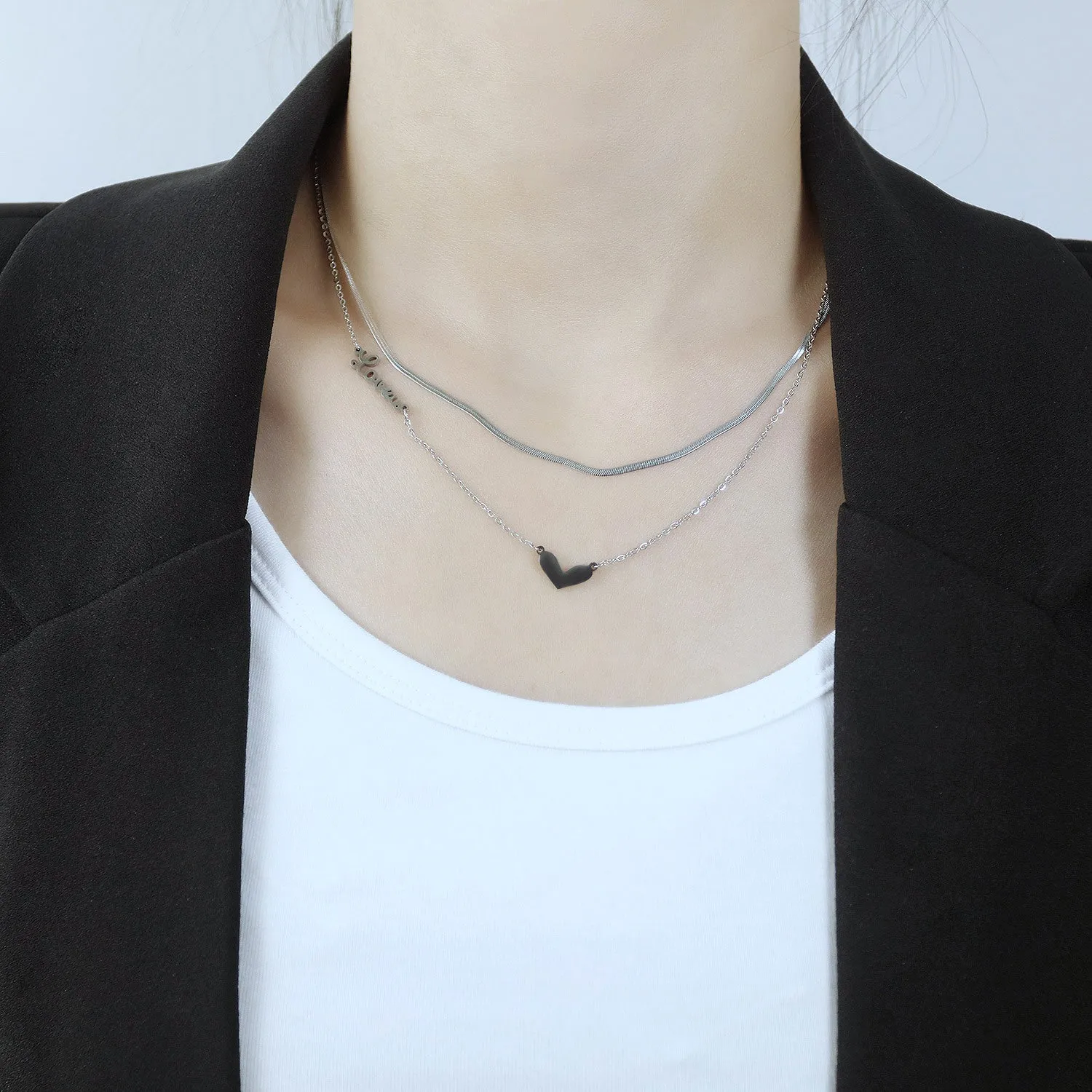NEHZUS Classic Creative Love Pendant With Double Layer Stainless Steel New Ladies Necklace
