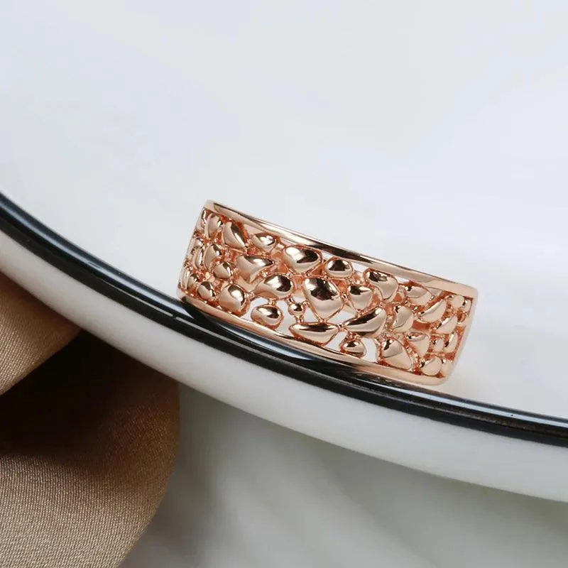 New 14K Filled Rose Gold Ethnic Trendy Daily Unique Glossy Hollow Pattern Women Rings - Vintage Design Jewellery