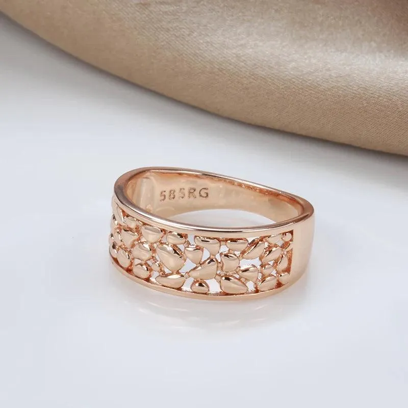 New 14K Filled Rose Gold Ethnic Trendy Daily Unique Glossy Hollow Pattern Women Rings - Vintage Design Jewellery