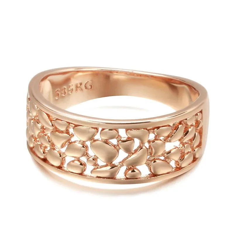 New 14K Filled Rose Gold Ethnic Trendy Daily Unique Glossy Hollow Pattern Women Rings - Vintage Design Jewellery