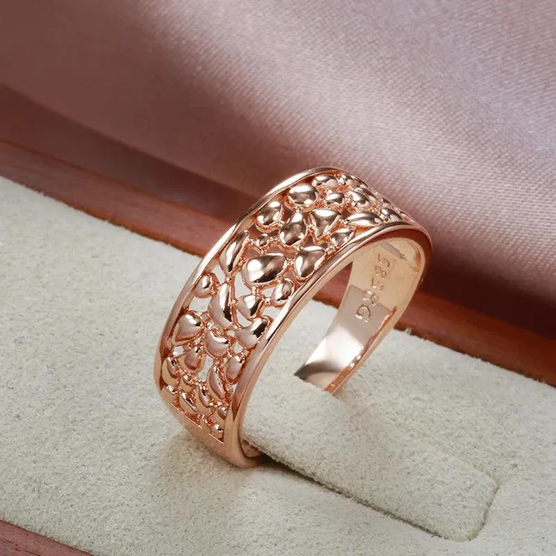 New 14K Filled Rose Gold Ethnic Trendy Daily Unique Glossy Hollow Pattern Women Rings - Vintage Design Jewellery