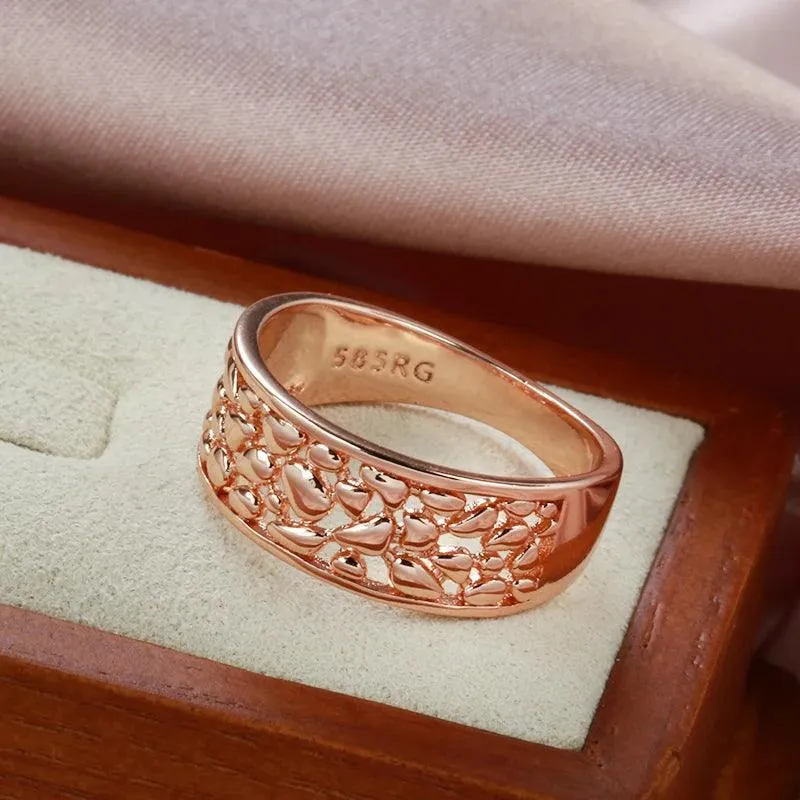 New 14K Filled Rose Gold Ethnic Trendy Daily Unique Glossy Hollow Pattern Women Rings - Vintage Design Jewellery