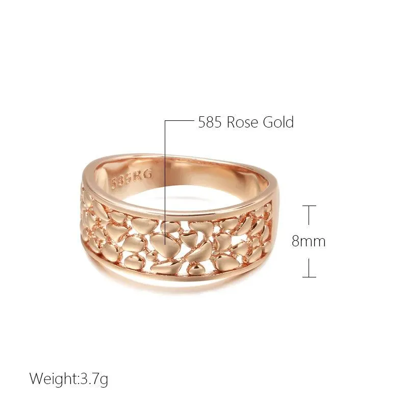 New 14K Filled Rose Gold Ethnic Trendy Daily Unique Glossy Hollow Pattern Women Rings - Vintage Design Jewellery