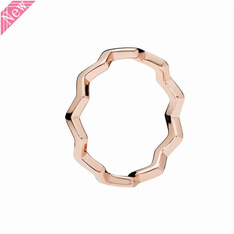 NEW Arrival 2018 Autumn CollectionTimeless Zigzag Stackable Rings for Women Blush-pink Rose Gold Jewelry Wholesale RFR005
