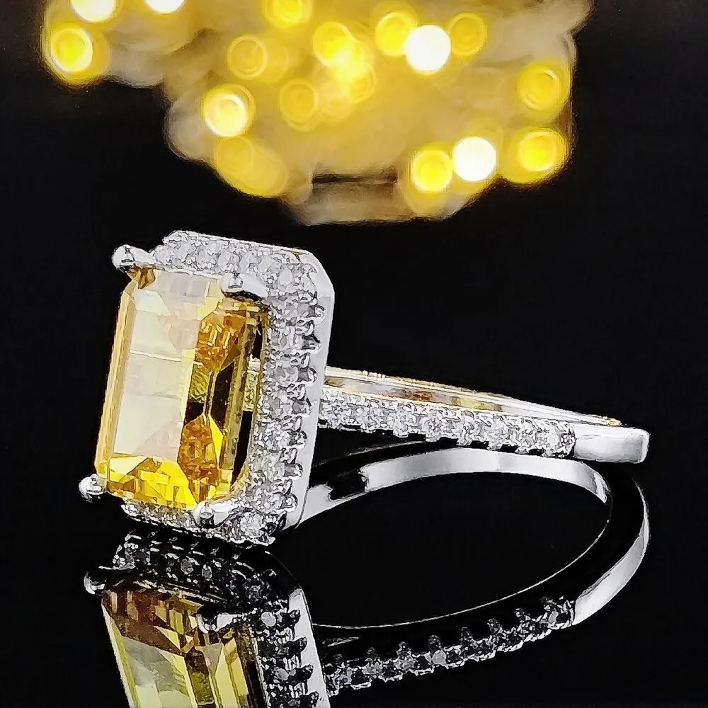 NEW ARRIVAL Designer Fashion Yellow Square Cut AAA  Quality CZ Diamonds Fashion Rings