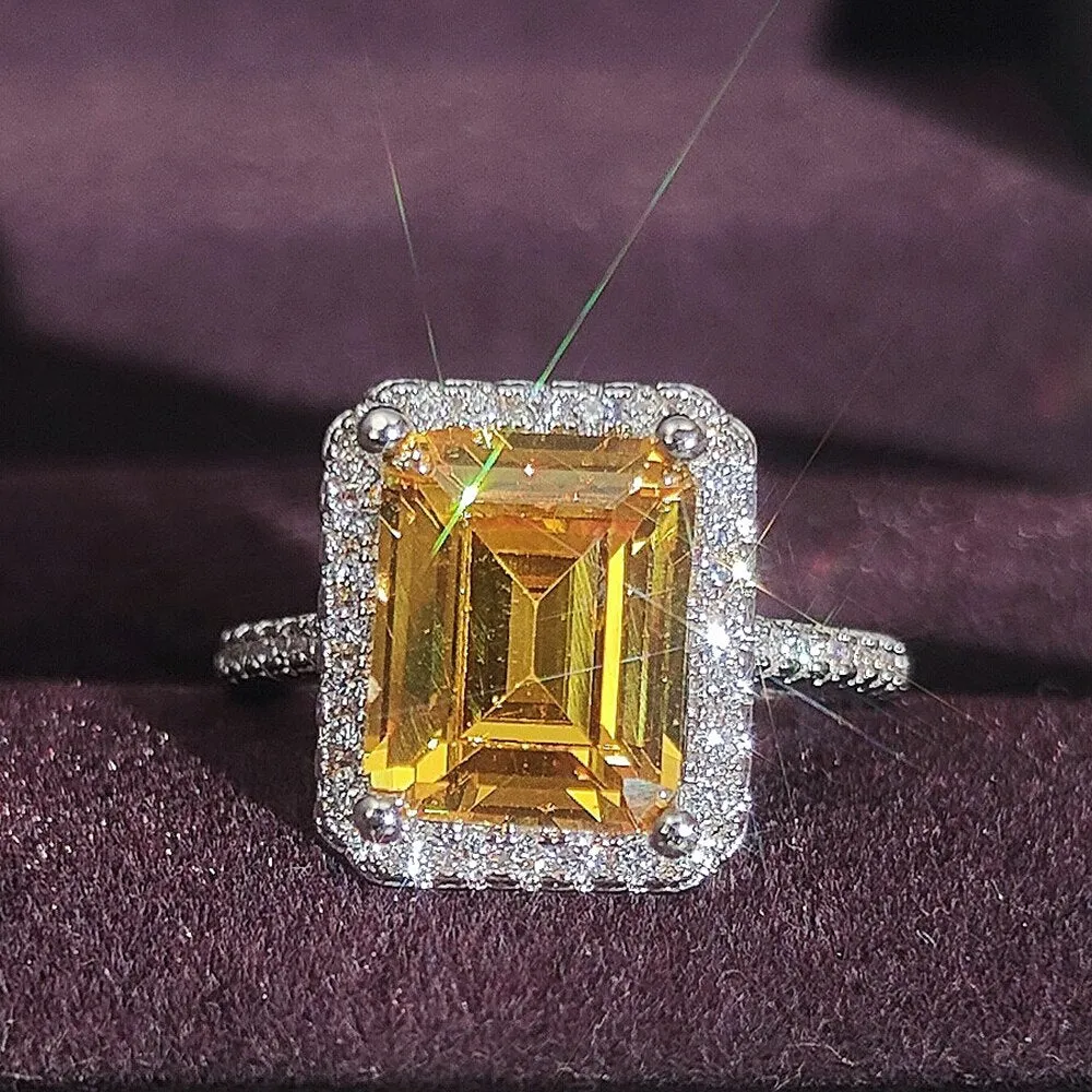 NEW ARRIVAL Designer Fashion Yellow Square Cut AAA  Quality CZ Diamonds Fashion Rings
