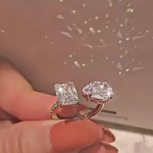 New Arrival Fashion Trendy White Color Pear and Princess Cut AAA  CZ Diamonds Adjustable Ring