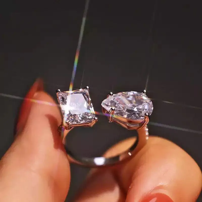 New Arrival Fashion Trendy White Color Pear and Princess Cut AAA  CZ Diamonds Adjustable Ring