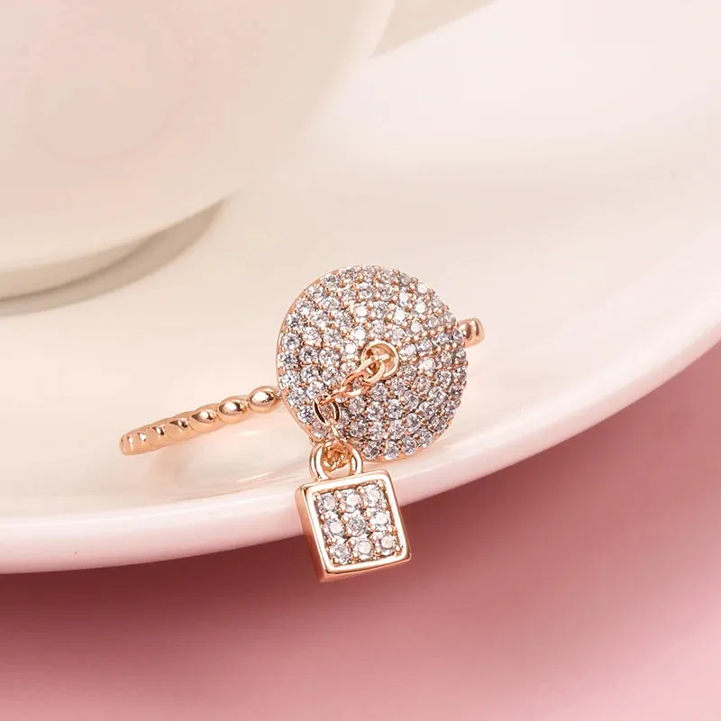 New Arrival Luxury Lock Ring Micro Inlays Covered AAA Zircon Diamonds Filled 14K Rose Gold Rings - Fine Jewelry