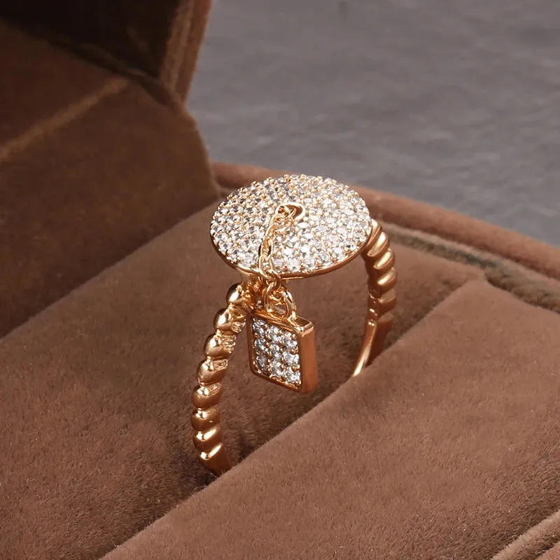 New Arrival Luxury Lock Ring Micro Inlays Covered AAA Zircon Diamonds Filled 14K Rose Gold Rings - Fine Jewelry
