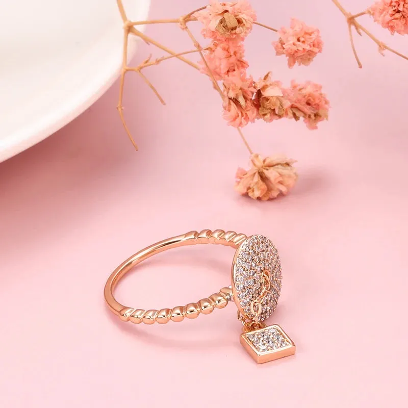 New Arrival Luxury Lock Ring Micro Inlays Covered AAA Zircon Diamonds Filled 14K Rose Gold Rings - Fine Jewelry