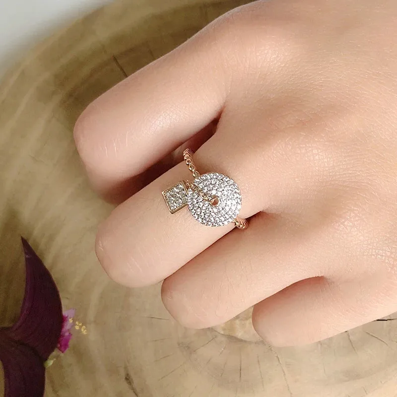 New Arrival Luxury Lock Ring Micro Inlays Covered AAA Zircon Diamonds Filled 14K Rose Gold Rings - Fine Jewelry