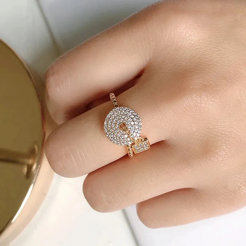 New Arrival Luxury Lock Ring Micro Inlays Covered AAA Zircon Diamonds Filled 14K Rose Gold Rings - Fine Jewelry