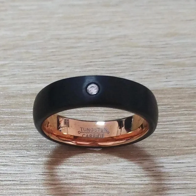 New Black with Rose Gold Color Tungsten Women's AAAAA CZ Crystals Rings - Comfort Fit Wedding Engagement Jewellery