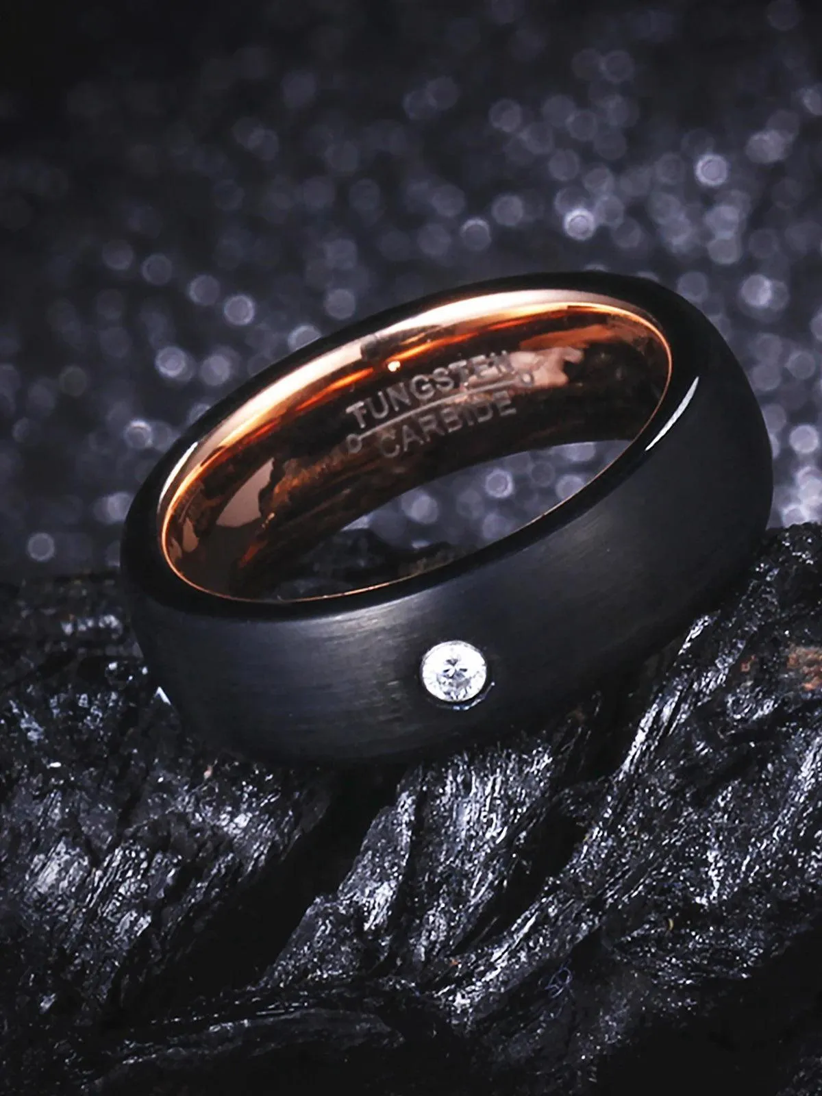 New Black with Rose Gold Color Tungsten Women's AAAAA CZ Crystals Rings - Comfort Fit Wedding Engagement Jewellery