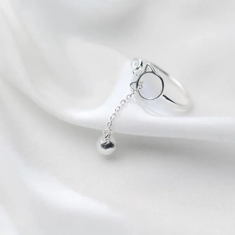 New Cute Lifelike Cat Opening Rings For Women and Girls - Trendy Silver Color Adjustable Jewellery Rings