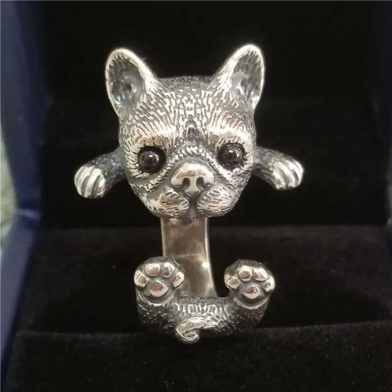 New Cute Lifelike Cat Opening Rings For Women and Girls - Trendy Silver Color Adjustable Jewellery Rings