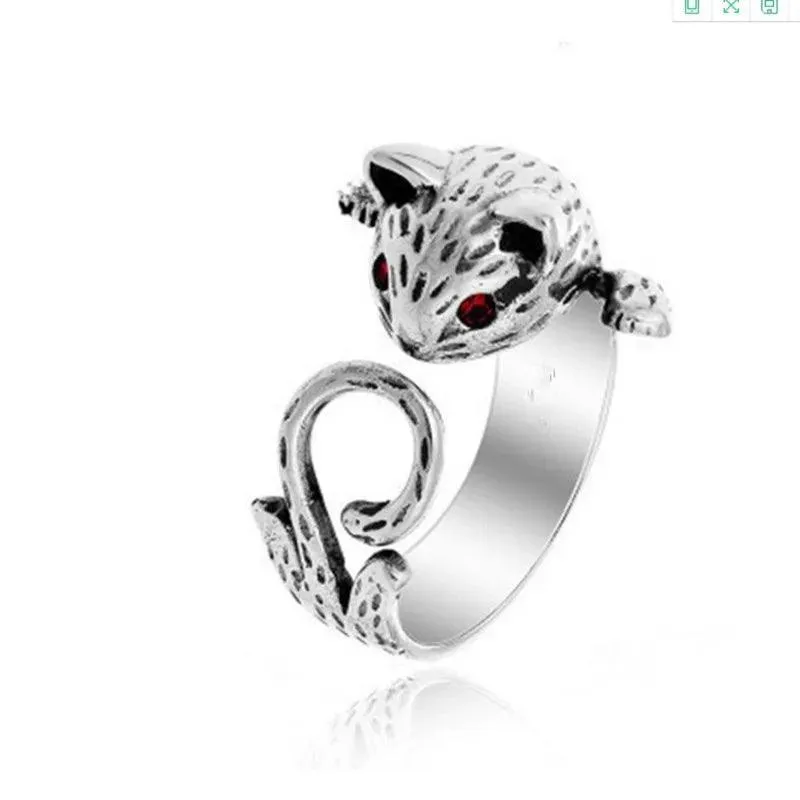 New Cute Lifelike Cat Opening Rings For Women and Girls - Trendy Silver Color Adjustable Jewellery Rings