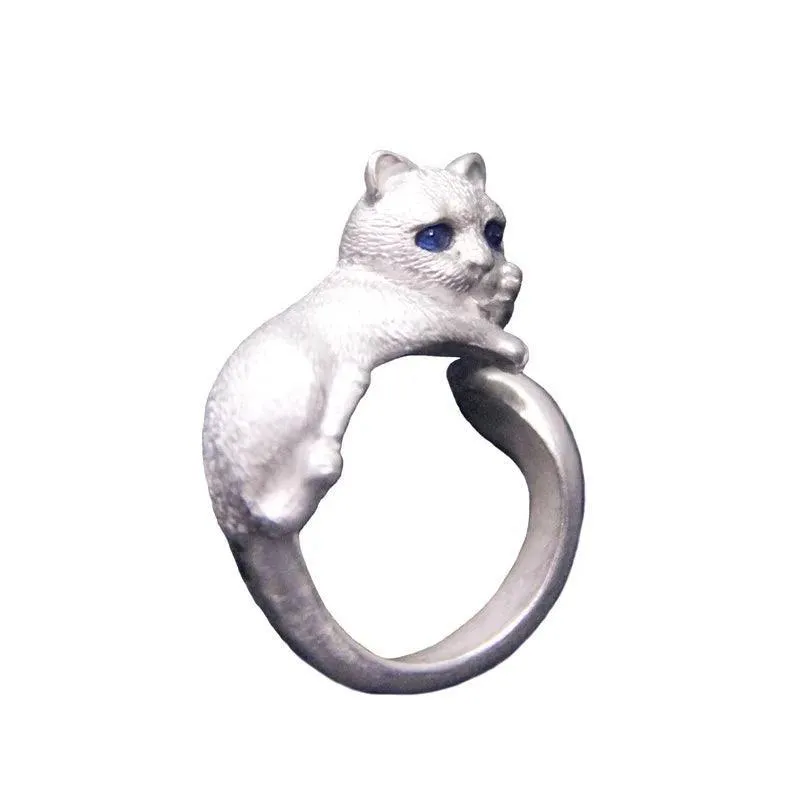 New Cute Lifelike Cat Opening Rings For Women and Girls - Trendy Silver Color Adjustable Jewellery Rings