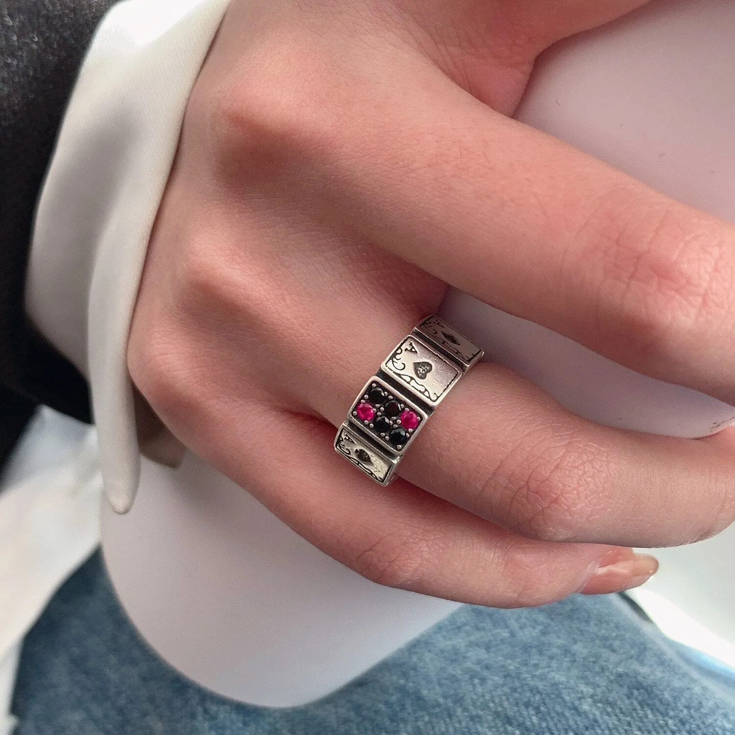 New Design Playing Cards Cuff Finger Rings for Women