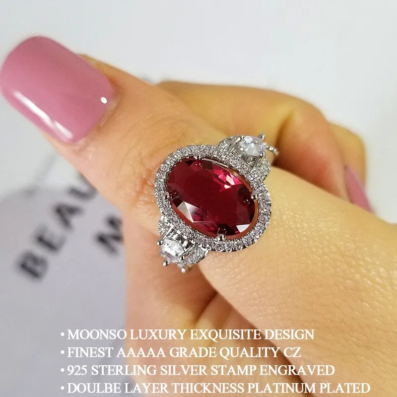 NEW  Designer Luxury Red Stone Oval Cut AAA  Quality CZ Diamonds Fashion Rings