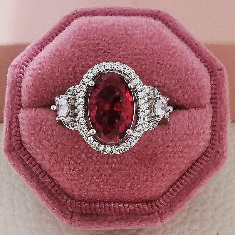 NEW  Designer Luxury Red Stone Oval Cut AAA  Quality CZ Diamonds Fashion Rings